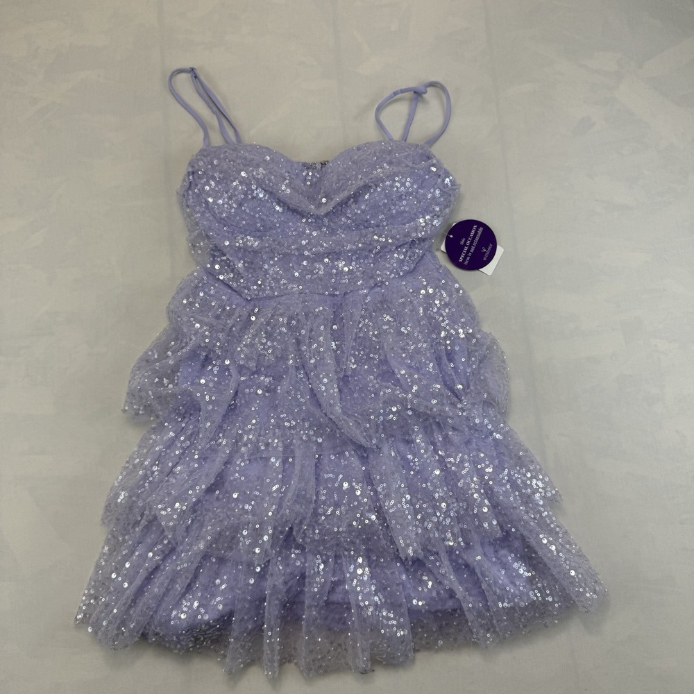 NWT Windsor Lavender Sequin Ruffle Mini Dress XS Party Homecoming Cocktail